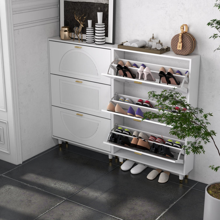 Flipped Shoe Cabinet in the Entrance White Entrance Living Room Standing Shoe Storage Cupboard